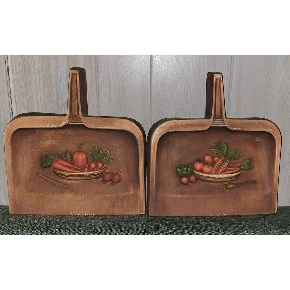 Vintage 1970s Chalkware Kitchen Wall Plaques Vegetable Harvest Set of 2